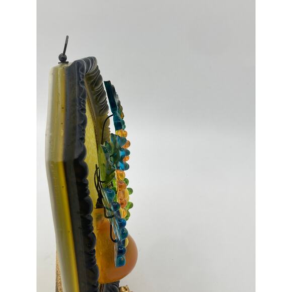 Vintage 1960s Lucite Wall Art Flowers & Butterfly Retro Yellow Frame - Picture 6 of 6